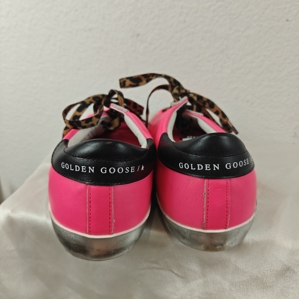 Golden Goose Super-Star Neon Pink Glitter Star Sneakers Sz 40 (9-9.5) Leopard - Picture 10 of 16